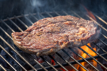 Poster - steak grilling on charcoal grill