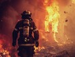 © Dream maker - A firefighter extinguishes a fire in a house. AI generated