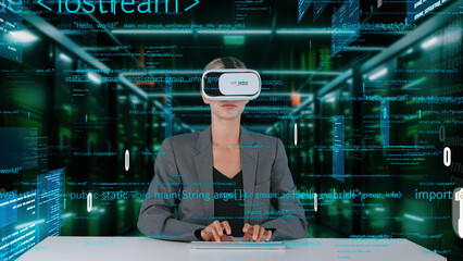 it developer typing computer code for analyzing intelligent website development coder system data se