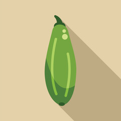 Sticker - Green zucchini icon in flat style with long shadow, isolated on a light brown background