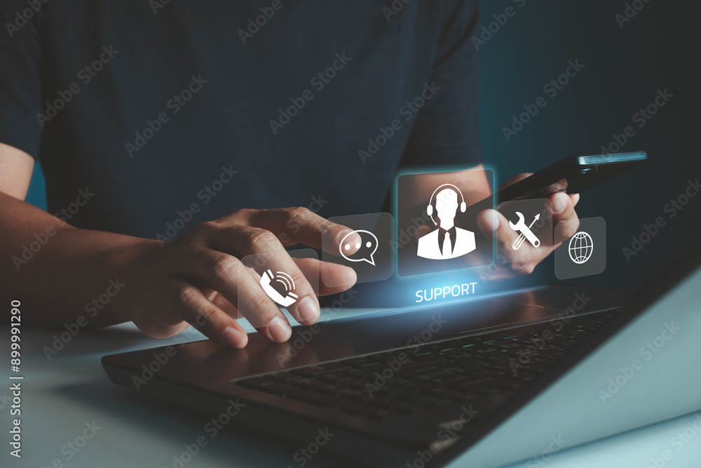 IT support, Technical support customer service concept, User hand using ...