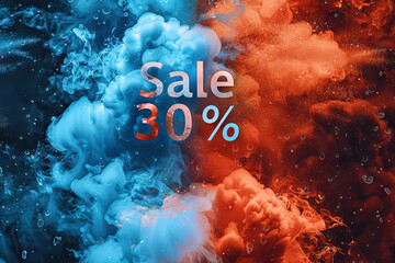  Dramatic 30% off sale banner with a fiery and icy smoke clash, perfect for captivating and bold promotions.