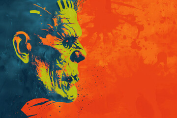 Frankenstein's Monster profile in green hues for eerie Halloween illustrations with plenty of copy space