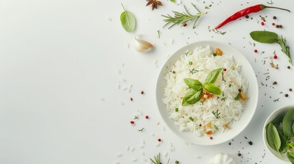 Delicious Natural Bio boiled rice with herbs Generative AI