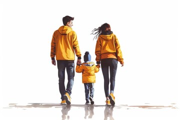 Wall Mural - Happy family walking in autumn vector illustration warm and vibrant joyful and loving atmosphere