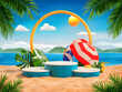 © amna artist - Sand product for a beach podium with a summer background. 3D platform for displaying sea life. Summer banner on the beach podium.