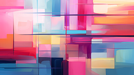 Poster - Dynamic Abstract Geometric Art with Colorful Blocks and Lines