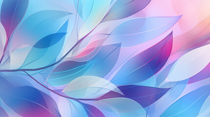 Canvas Print - Colorful Abstract Leaves with Blue and Pink Hues in a Soft Gradient Background