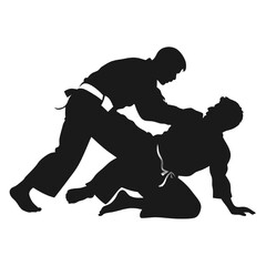 vector silhouette of jiu-jitsu grappling match: an intense silhouette of two martial artists engaged