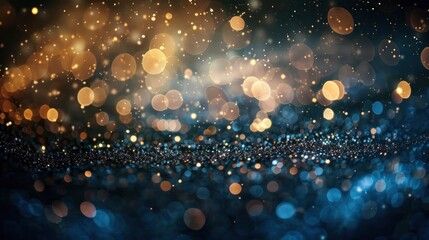 background of abstract glitter lights. blue, gold and black. de focused. banner - generative ai