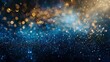 © Dzikrul Husnani - background of abstract glitter lights. blue, gold and black. de focused. banner - generative ai