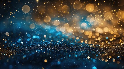 background of abstract glitter lights. blue, gold and black. de focused. banner - generative ai