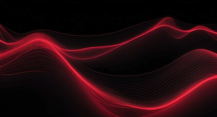 Canvas Print - digital signal waves abstract red grid lines hologram projection on plain black background with copy space