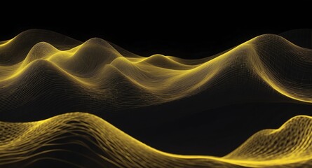 Canvas Print - digital signal waves abstract yellow grid lines hologram projection on plain black background with copy space