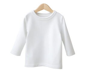 Stylish White Long Sleeve Shirt Hanging on a Wooden Hanger in a Clothing Display