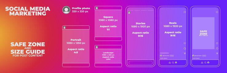 business social media marketing layouts. safe zone and size guide for post content