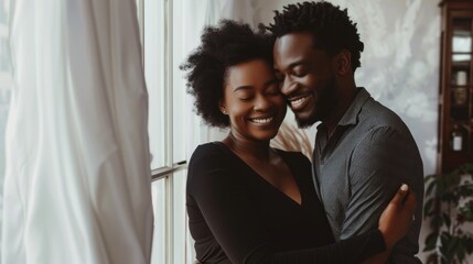 Wall Mural - A couple of people are hugging each other in a room