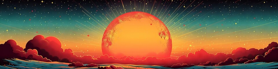 Wall Mural - an abstract geometric illustration of the sun and sky in a cartoon style.
