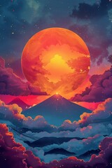 Wall Mural - an abstract geometric illustration of the sun and sky in a cartoon style.
