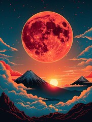 Wall Mural - an abstract geometric illustration of the sun and sky in a cartoon style.