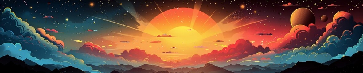 Wall Mural - An abstract geometric illustration of the sun and sky in a cartoon style.