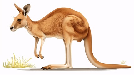 Red Kangaroo Standing Tall: This illustration features a red kangaroo standing proudly on a white background with a few blades of grass in the foreground.