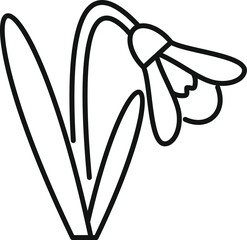 Sticker - Minimalist line art illustration of a snowdrop flower, symbolizing the arrival of spring and new beginnings