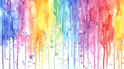 Wall Mural - Rainbow coloful watercolor dripping paint, paint splashes with drips, paper textured background 