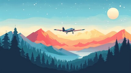 Wall Mural - The sky is filled with stars, and the plane is the only object in the scene