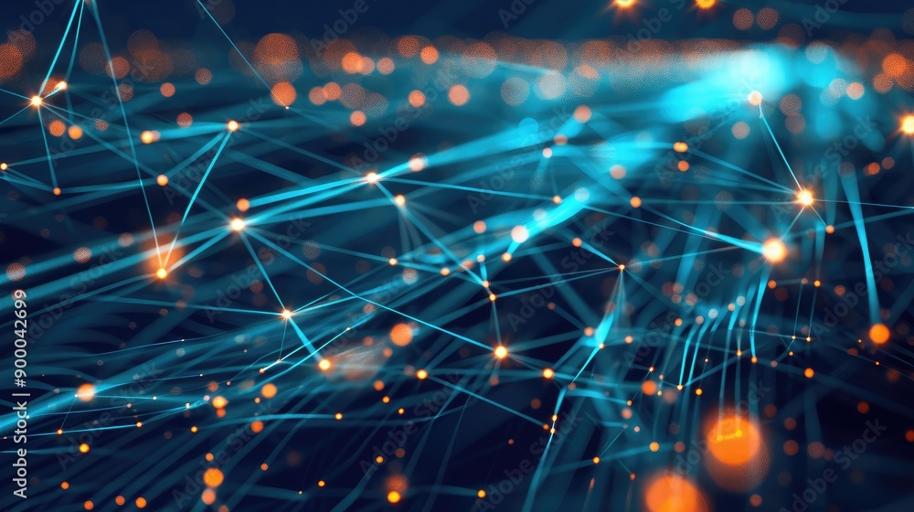 Network technology background with abstract lines and data nodes ...