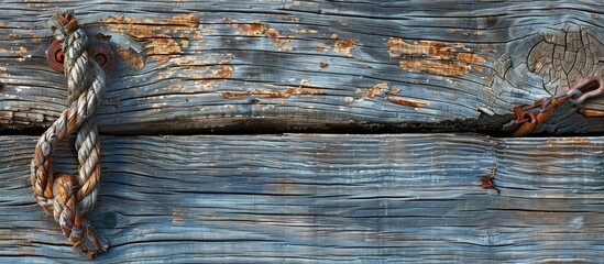 Wall Mural - A weathered wooden board with knots cracks and imperfections featuring a detailed knot in a blank copy space image for web design