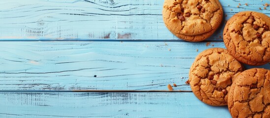 Aufkleber - Light blue wooden planks backdrop featuring ginger cookies with ample copy space image