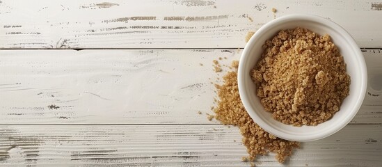Aufkleber - White wooden table showcasing a variation of brown sugar with an appealing copy space image