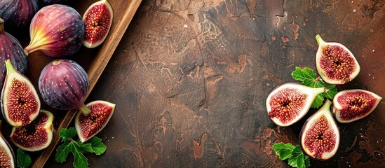 Aufkleber - An abundance of figs on a cutting board with some sliced all displayed in a copy space image