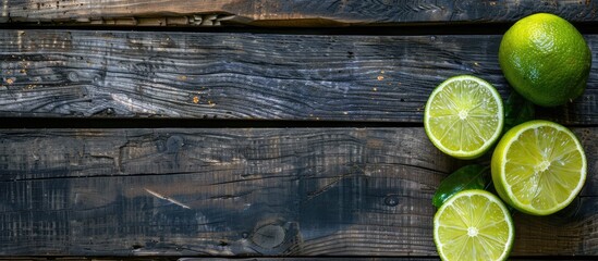 Leinwandbilder - Lime placed on a rustic wooden table in a detox diet concept with copy space image