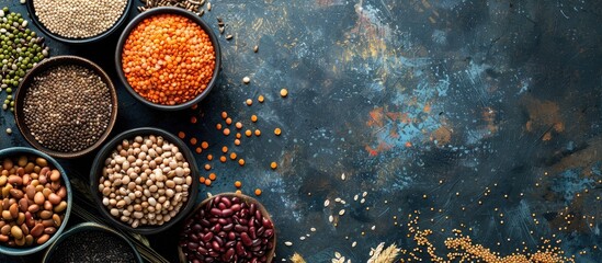Aufkleber - Healthy gluten free grains beans and seeds are displayed from a top view in the copy space image