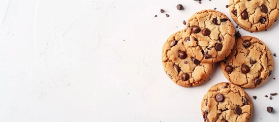 Fototapete - Sweet homemade pastry chocolate chip with berry cookies on a white background with copy space image