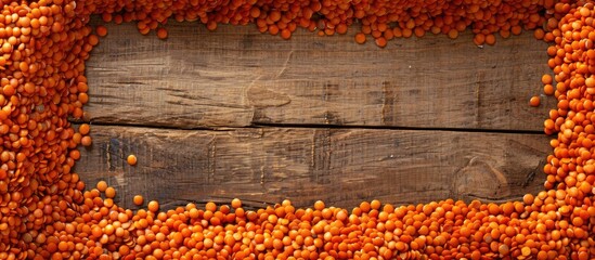 Leinwandbilder - A frame made of orange lentils with space for inserting an image. with copy space image. Place for adding text or design
