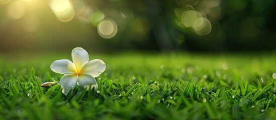 Aufkleber - Plumeria flower on grassy background with copy space image