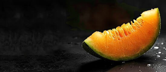 Fresh melon slice on black with copy space image