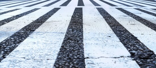 Sticker - Crosswalk for pedestrians with black and white stripes on the road with the potential to have a copy space image