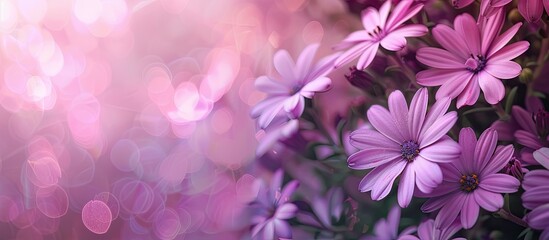 Fototapete - A blooming bush of Purple Osteospermum flowers a type of African Daisy from the Asteraceae family with ample copy space image