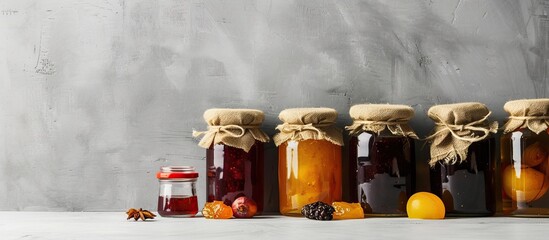 Aufkleber - Sweet jams in jars set against a neutral grey backdrop with ample copy space image