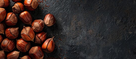 Leinwandbilder - Close up of roasted chestnuts as a background with copy space image