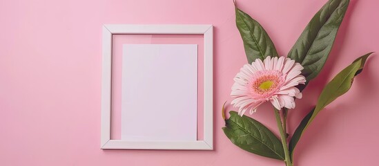 Aufkleber - Flat lay mockup featuring a photo frame and a flower with space for a picture. with copy space image. Place for adding text or design