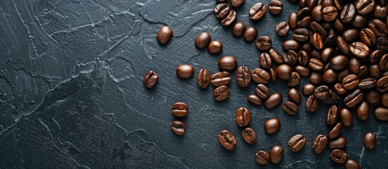 Aufkleber - Coffee beans arranged on a dark surface with copy space image available