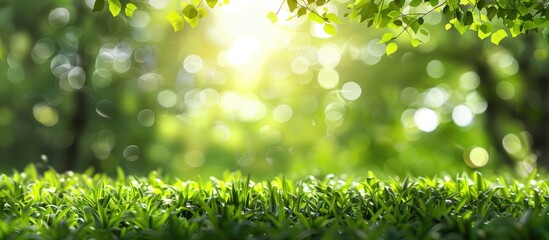 Canvas Print - Nature background in wide format showcasing a close up landscape panorama of a lush meadow with beautiful bokeh providing ample copy space image