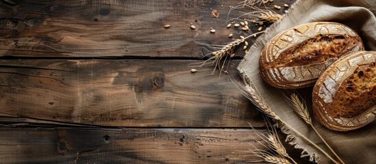 Aufkleber - Browned bread on a rustic wooden backdrop with copy space image