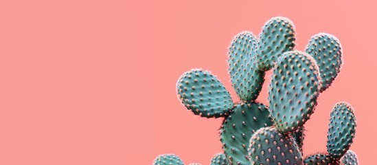 Poster - A cactus houseplant in a close up photo on a pink pastel background suitable for various uses like home decor garden inspiration and copy space image for various media and platforms