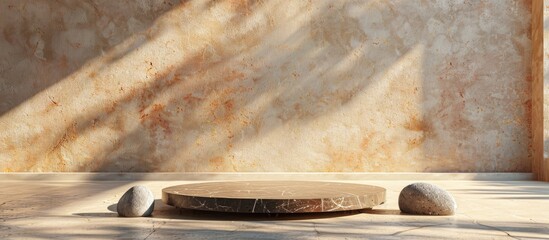 Poster - Oval podium background with stones shadows and copy space image for showcasing products